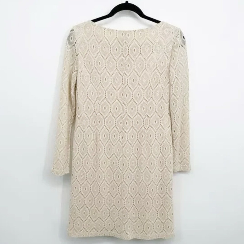 Boho Crochet Lace Dress Cream Diamond Motif 3/4 Sleeve 10P Hippie Mod - Picture 4 of 10